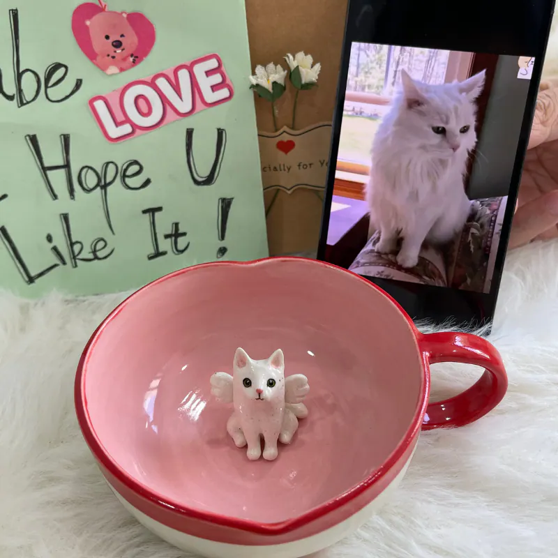 Handmade Custom Pet's Figure Ceramic Heart Mug - Best Valentine's Day Gift